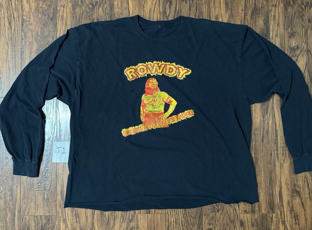 Rowdy Roddy Piper T-Shirt Black Mens 2XL Long Sleeve Crew Neck Regular